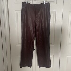 Banana Republic Vegan Leather Pants Women 16 Burgundy Straight Leg Mid Rise NWT